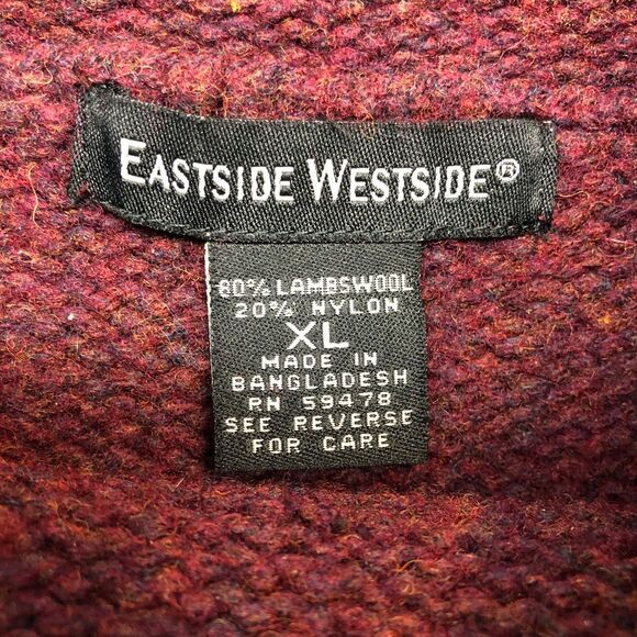 Eastside Westside Sweater Men's XL Roll Neck Lambswool Blend Dark Red‎ Stripe - Picture 7 of 11